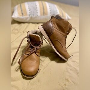Kids Tan Leather Boots with Cozy Lining